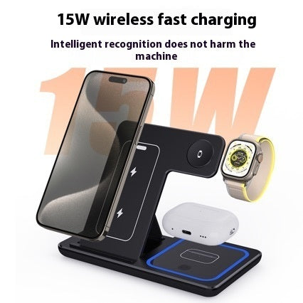 3-in-1 wireless charging station- black color - front