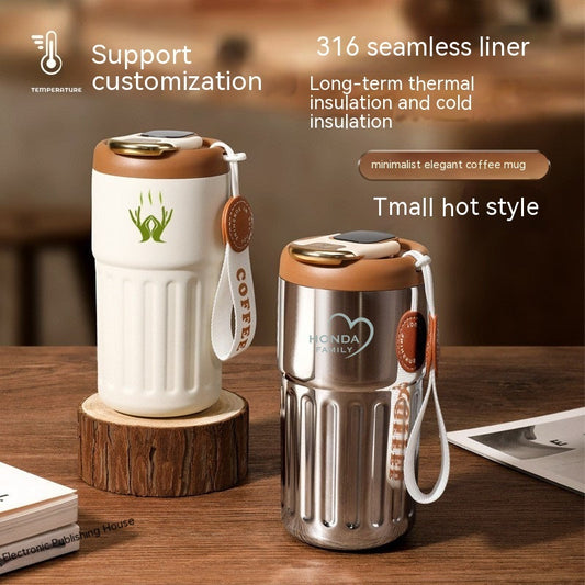 insulated temperature display coffee mug-front 